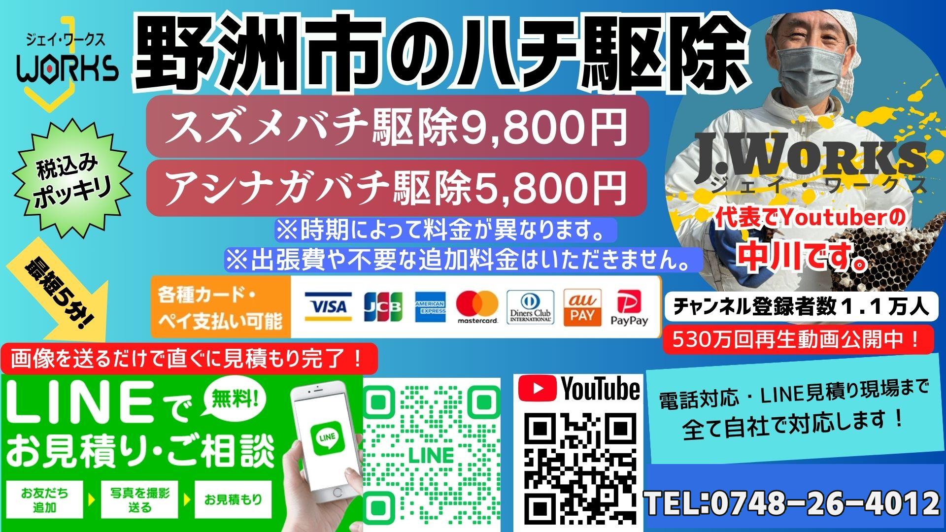 野洲市 スズメバチ退治 は滋賀のハチ駆除ジェイ・ワークスへ！